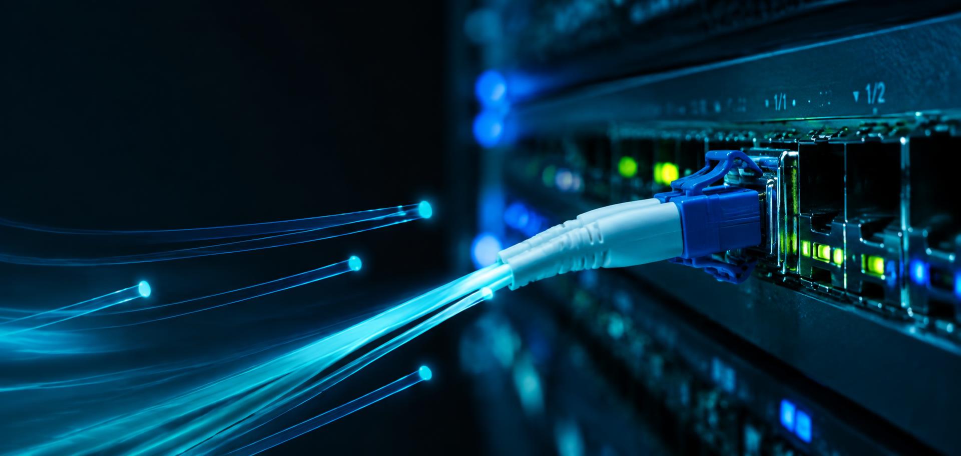 Fibre optic connector plugged into a GIG WISP network switch