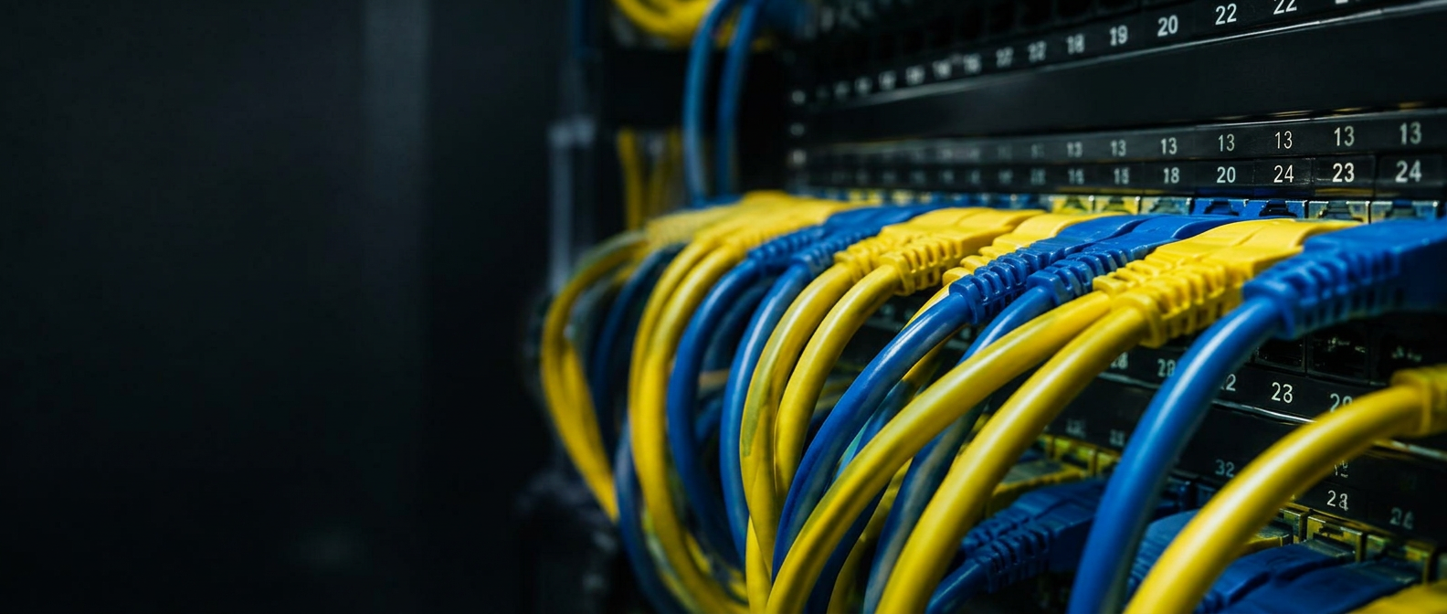 Yellow and blue ethernet cables in the GIG WISP network